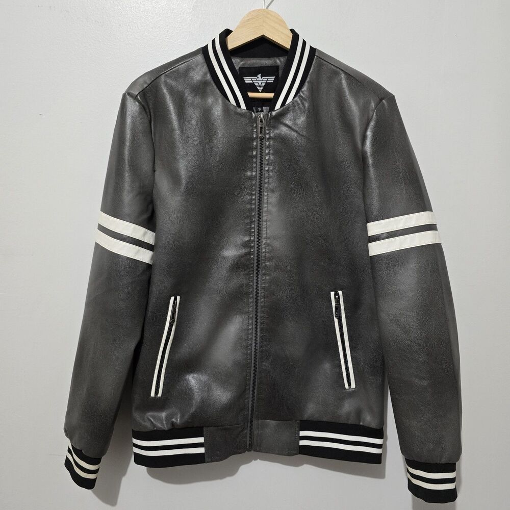 V.I.P. Collection - Jacket -  Pleather Leather Zip Up Distressed - Size S - Gray